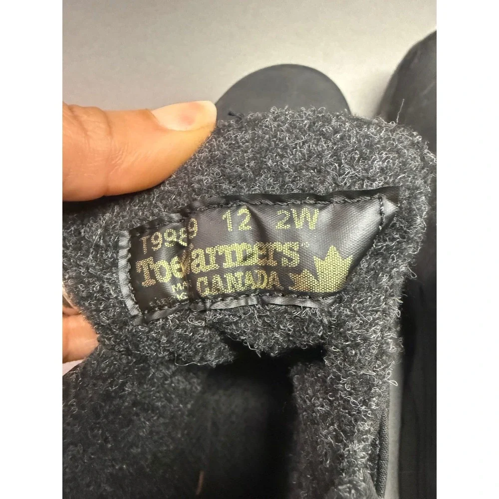 Toe Warmers Canada Mens Black Winter Boots Hook Loop Strap‎ Faux Fur Lined 12 2W